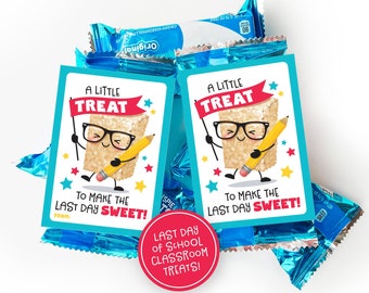 Last Day of School Printable Treat Tag Crispy Rice Treats Classroom Gift for Students from Teacher End of School Year Summer Krispies Treat