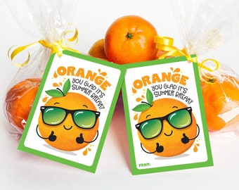 Last Day of School Printable Snack Tag Orange You Glad Summer Break Tag Mandarine Orange Juice Cuties Classroom Student Gift Healthy Snacks