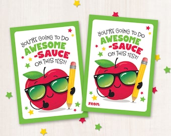 Printable Testing Day Snack Tag Classroom Applesauce Pouch Awesomesauce Apple Good Luck Test Finals School Test Taking PTO Healthy Snack Tag