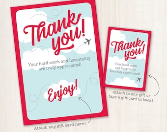 Flight Attendant Thank You Gift Card Holder Gift Tags Printable Appreciation Flight Crew Airplane Travel Note Coffee Gift Spring Break Gifts