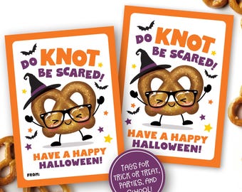 Printable Halloween Pretzel Treat Tags: Trick or Treat Favors (Digital Download) Classroom Snacks