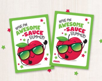 Printable Last Day of School Applesauce Pouch Awesomesauce Apple Sauce Squeeze Summer Vacation Summer Break School PTO Healthy Snack Treats