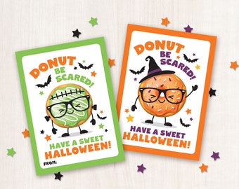 Printable Halloween Treat Tag Classroom Donut Tag Trick or Treat Tags Classroom Halloween Party Favors Snack Tag Doughnut Teacher Students