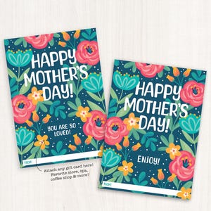 Porte-cartes cadeau fête des mères à imprimer pour maman, carte fête des mères florale, fleurs plantes, carte-cadeau spa, café de l'enfant ou du mari