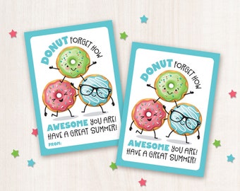 Last Day of School Printable Tag Classroom Treat Tag Donut Tags Summer Vacation End of School Year Student Gift From Teacher Gift Doughnuts