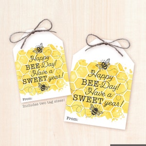 Happy BEE Day-cadeaulabel Afdrukbare honing Happy Birthday-cadeaulabels Afdrukbare bijenkorflabels Personeelscadeau Personeelscadeau Leraar Cadeau van student