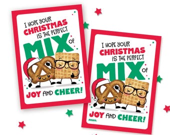 Christmas Snack Mix Printable Gift Tags for Classroom Treat Bags Secret Santa Tags Holiday Label for Students from Teachers or Party Favor