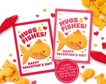 Printable Valentine Fish Tag for Kids Gummy Fish Goldfish Valentine Greeting Cards Classroom School Students Teacher Classmate Snack Treats