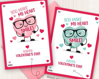 PRINTABLE Gift Card Holder Valentine Greeting Card Gift for Teacher Thank You Employee Coworker Candy Conversation Heart Make My Heart Smile