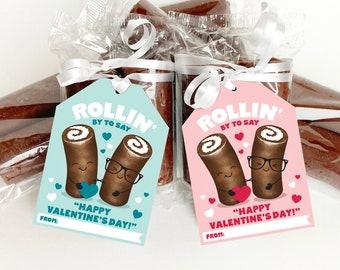 Printable Valentine Treat Tags Valentine Day Cards for Kids Gifts Swiss Cake Rolls Tags School Classroom Valentines for Friends Snack Cakes