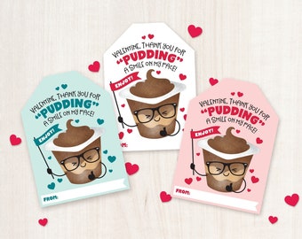 Printable Valentines for Kids Valentine's Day Cards for Classroom Treats Pudding Cup Treat Tags For Classmates School Valentine Party Favors