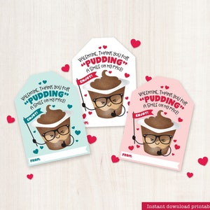 Printable Valentines for Kids Valentine's Day Cards for Classroom Treats Pudding Cup Treat Tags For Classmates School Valentine Party Favors