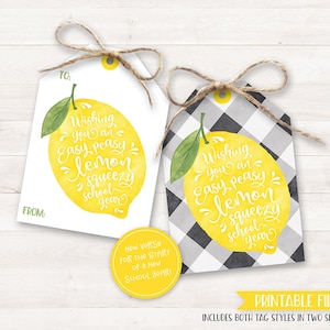 Regalos para maestros de regreso a clases, etiquetas de regalo imprimibles para el primer día de clases, etiquetas de regalo para estudiantes, regalos para el aula, regalos para compañeros de clase, fácil y rápido, limón exprimido