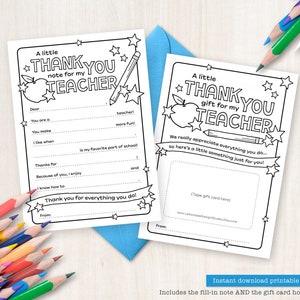 Ende des Jahres Lehrer Geschenk Kartenhalter Lehrer Wertschätzung Tag DRUCKBARE Malseite Füllen Sie die leere Dankeskarte Alles über meinen Lehrer