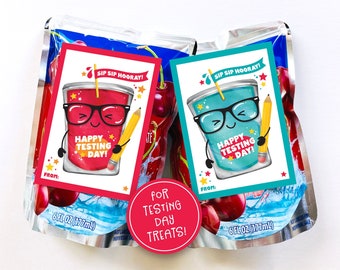 Printable Testing Day Tag Classroom Treat Tag Juice Pouch Label Good Luck Gift Test Day Finals School Test Taking Juice Box Drink TagPTO PTA