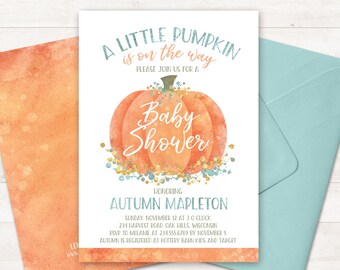 Little pumpkin baby shower invitation, Boy Baby Shower Invitation, Pumpkin Invite, Pumpkin Baby Printable Baby Invite Autumn, Gender Neutral