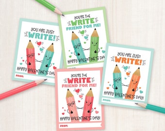 Printable Valentine Cards for Kids Pencil Valentines for School Classroom Valentines Printable Valentine's Day Tags for Pencils for Students