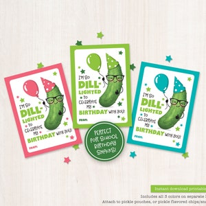 Étiquettes de collation d'anniversaire de cornichon pour l'école étiquettes de cornichon étiquette imprimable cornichon de poche étiquettes de classe cornichon à l'aneth accessoires de fête d'anniversaire cornichons chips