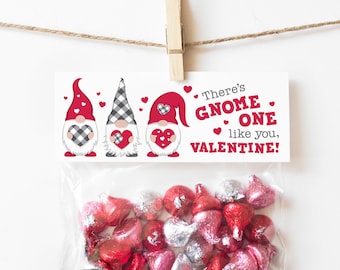 PRINTABLE Valentines for Kids Valentine Treat Bag Toppers, Gnome Valentine Cards Classroom Valentines Day Card, Treat Tags, Valentine Gnomes