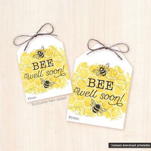 Étiquette-cadeau « Bien-tôt » abeille imprimable Étiquettes pour carte Bon rétablissement Étiquettes pour panier-cadeau Abeilles Maladie, Maladie, Encouragement, encouragement, Étiquette en rayon de miel