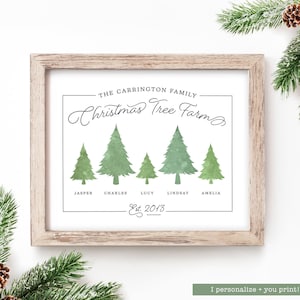 Printable Christmas Tree Farm Sign Personalized Family Christmas Wall