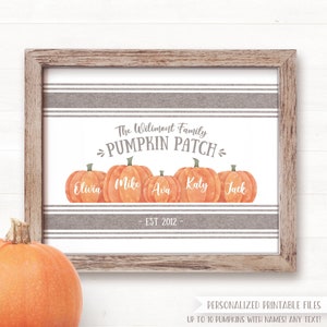 Fall Decor Printable Wall Art Personalized Family Pumpkin Patch Sign Fall Sign Autumn Decor Autumn Sign Fall Farmhouse Decor Grey Stripe image 1