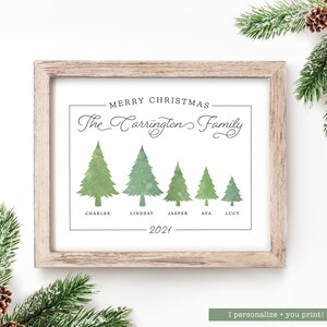 Cadeau de Noël en famille à imprimer, décoration personnalisée Noël, carte de Noël personnalisée ou décoration artistique, décoration des fêtes, décoration murale de sapin de Noël