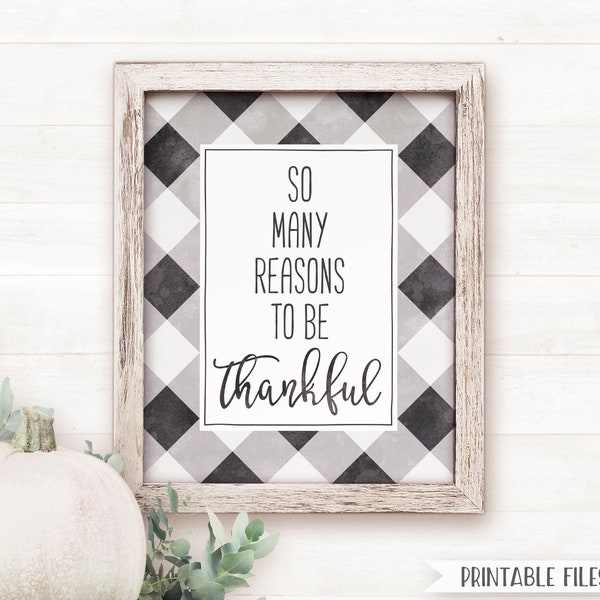 PRINTABLE Thankful buffalo Check Sign Printable Farmhouse decor white black buffalo plaid Farmhouse Wall Decor Thanksgiving Decor Sign Art