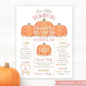 Printable Little Pumpkin First Birthday Milestone Board PRINTABLE Milestone Pumpkin Pink Girl Milestone Poster Custom Milestone Signs Fall