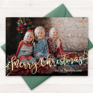 Joyeux Noël photo cartes de Noël, carte de vœux imprimable, carte de Noël photo vacances faux or, carte de Noël imprimable scintillement de Noël