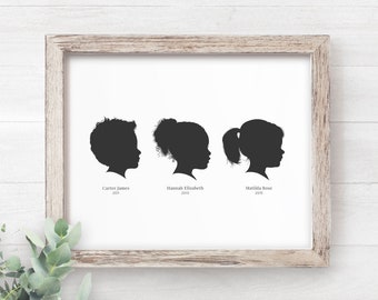 Personalisiertes Familienportrait, Silhouettenportrait, digitale personalisierte Muttertagsgeschenke für Mama, individuelle Silhouettenkunst, Kindersilhouette, Kinderprofil