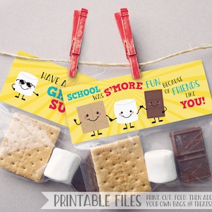 Etiquetas de regalo de fin de año para imprimir, etiquetas para S'mores, etiquetas de recuerdo de S'mores, recuerdos de fiesta de verano, regalos de fin de año para estudiantes, regalo de S'mores imprimible para la clase