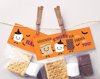 PRINTABLE Halloween Favor Tags, Halloween Tags, Smores Tags, S'mores Favor, Halloween Party Favors, Halloween Treat Bag Toppers Class Treats