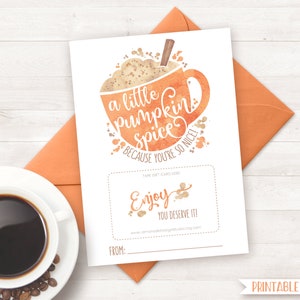 Porte-cartes cadeau citrouille épicée, imprimable, porte-cartes cadeau enseignant, cadeau automne, citrouille épicée, cadeau café, appréciation des cadeaux d'automne