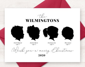 Silhouette Portrait Christmas Cards Printable Holiday Card with Custom Family Portraits Printable Christmas Cards 2021 Christmas Traditional