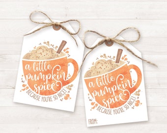 Pumpkin Spice Gift Tags PRINTABLE Fall Gift Tags Fall Favor Tag Teacher Gift Tag Coffee Gift Thank You Gift Tag Autumn Gift Pumpkin Gift Tag