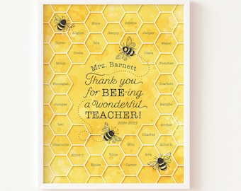 Personalized Teacher Gift from Students Printable Teacher Appreciation Week Sign End of Year Gift for Teacher Classroom Bee Decor Wall Art