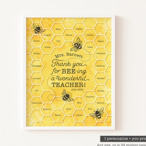 Personalized Teacher Gift from Students Printable Teacher Appreciation Week Sign End of Year Gift for Teacher Classroom Bee Decor Wall Art
