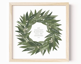 Personalized Gift for Grandma Printable Mother's Day Gift Grandkids Sign Grandchildren Family Wreath Art Grandmother Gift Her Decor Wall Art