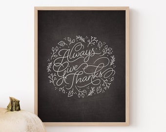 Printable Thanksgiving Decor for Home Chalkboard Thankful Wall Art Give Thanks Sign Grateful Thanksgiving Printable Fall Autumn Decoration