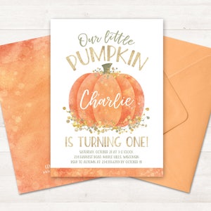 Little Pumpkin Birthday Invitation, Little Pumpkin turning one Invitation Printable Birthday Party Autumn Birthday Invitation First Birthday