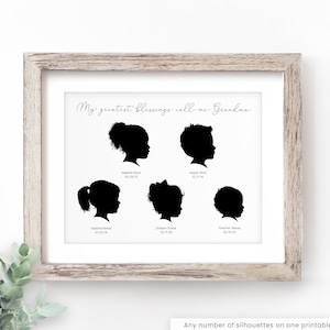 Family Portrait Personalized Gift for Grandparents for Grandma Gift Grandchildren Sign Custom Silhouette Portrait Mothers Day Gift for Mom image 1