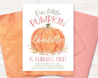 Little Pumpkin First Birthday Invitation, Little Pumpkin Invitations, Little Pumpkin Turning One Invitation, Printable Birthday Invites Girl