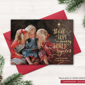 Thrill of Hope Kerstkaart Religieuze kerstkaart Christelijke kerstkaarten Schriftkaart Kerstkaarten met afdrukbare foto Gouden kaart 2021