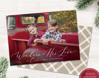 Printable Religious Christmas Cards with Photo, Wonders of His Love Christmas Card, Christian Photo Christmas, Religious Holiday Card, Xmas