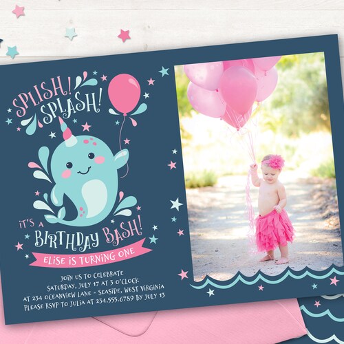 Narwhal Invitation Printable Narwhal Birthday Party Invite - Etsy