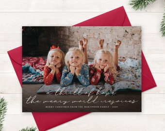 Thrill of Hope Christmas Card Printable Personalized Holiday Cards Weary World Rejoices Holiday Religious Xmas Card with Photo - You Print