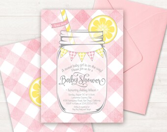 Pink Lemonade Baby Shower Lemon Baby Shower Invite Printable Baby Shower Pink Gingham Baby Buffalo Check Invitation Summer Girl Baby Shower