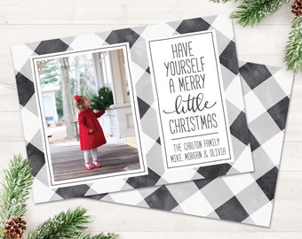 Buffalo Check Christmas Cards with Photo, Photo Christmas Card Photo Holiday Cards Printable Buffalo Plaid Christmas, Farmhouse Christmas