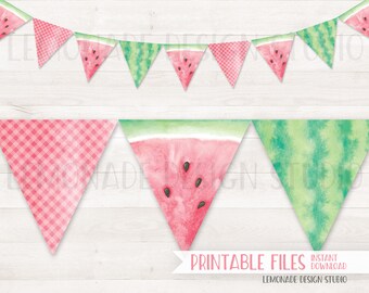 Watermelon Banner, PRINTABLE Watermelon Birthday Banner, Watercolor Watermelon Bunting, Watermelon Party Banner, Watermelon Party Supplies